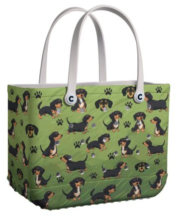 Dachshund Print Tote Bag – Cute Green Dog Design, Durable & Stylish For Everyday Use