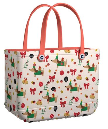 Bucket Tote Bag, Limited Edition Bogg Bag, Beach Bag Dachshund Christmas