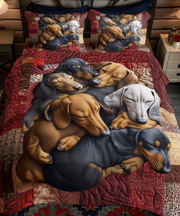 Dachshund Delight 3-Piece Quilted Bedding Set
