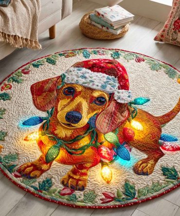 Dachshund Lights Quilted Round Mat