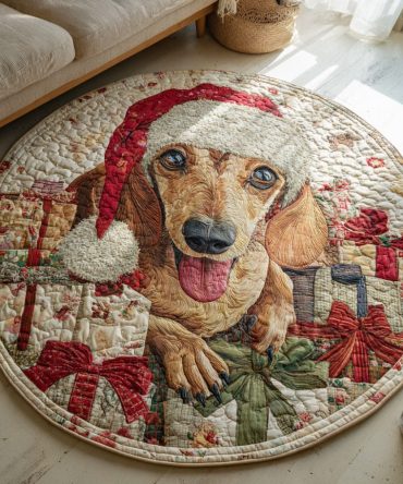 Dachshund Present Dog Quilted Round Mat