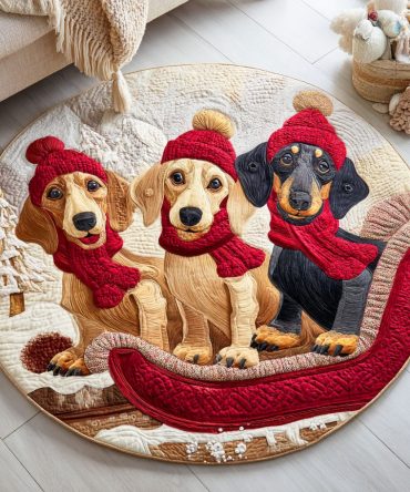 Dachshund Reindeer Quilted Round Mat