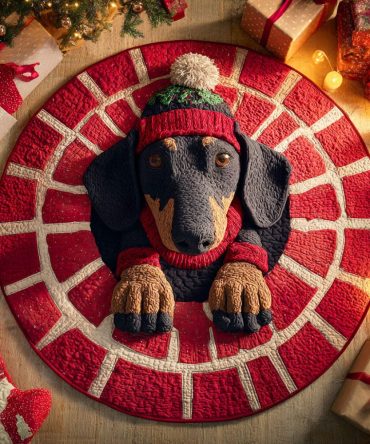 Dachshund Sleigh Quilted Round Mat
