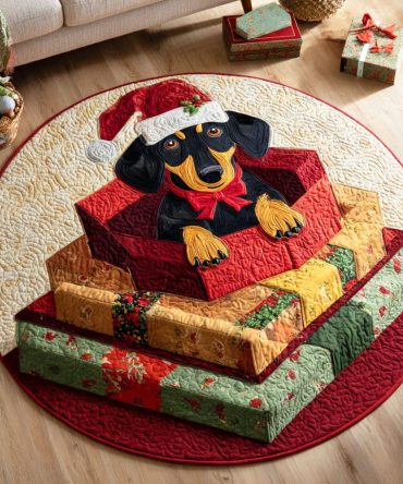 Dachshund Snowfall Quilted Round Mat