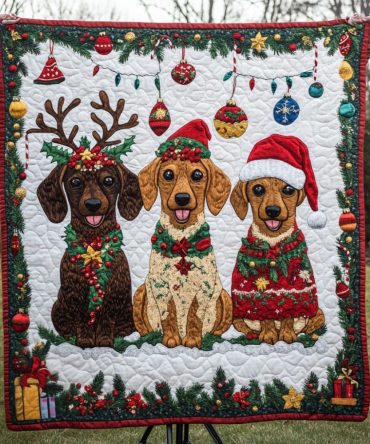 Dachshund Through The Snow Quilted Blanket
