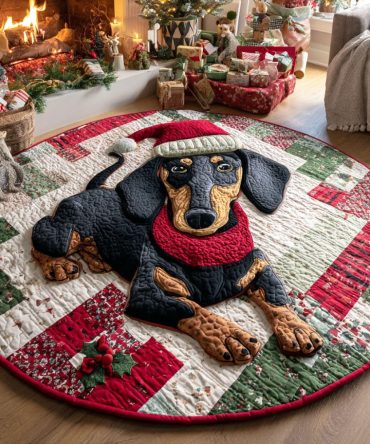 Dachshund Wreath Quilted Round Mat