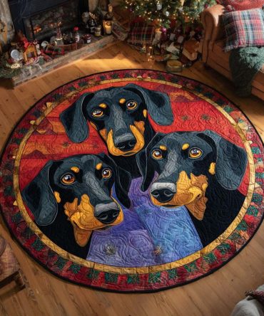 Dachshund Yuletide Trio Quilted Round Mat