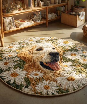 Daisy Golden Retriever Quilted Round Mat