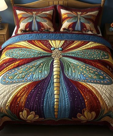 Dancing Dragonfly 3-Piece Quilted Bedding Set
