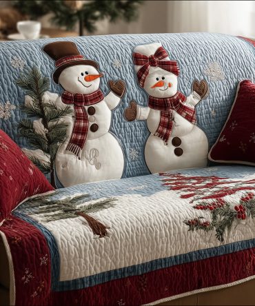 Dancing Snowmen Delight Quilted Sofa Cover
