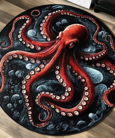 Dark Abyss Octopus Quilted Round Mat