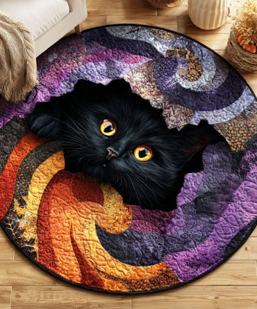 Dark Moon Cat Quilted Round Mat