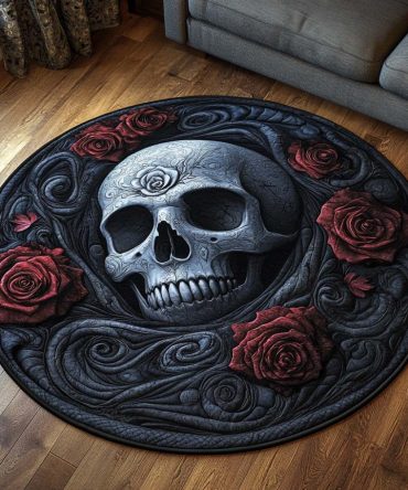 Dark Rose Skull Quilted Round Mat