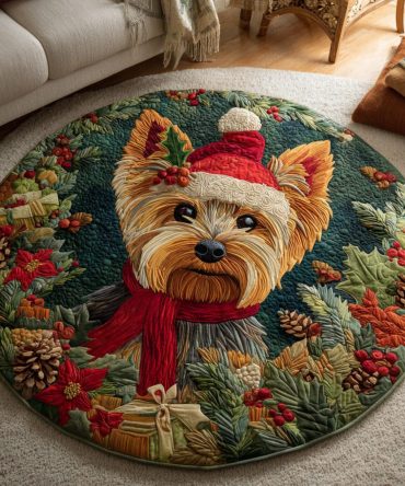 Dashing Yorkie Quilted Round Mat