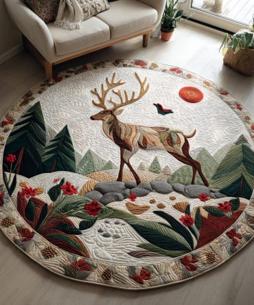 Deer In Nature Quilted Round Mat