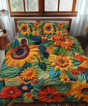Delightful Sunflowers 3-Piece Quilted Bedding Set