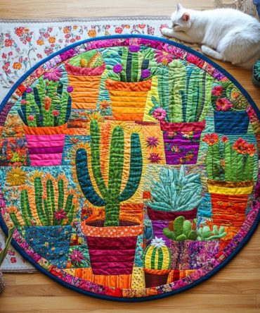 Desert Flora Charm Quilted Round Mat