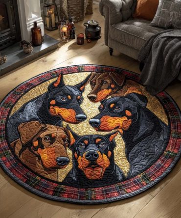 Doberman Christmas Guard Quilted Round Mat