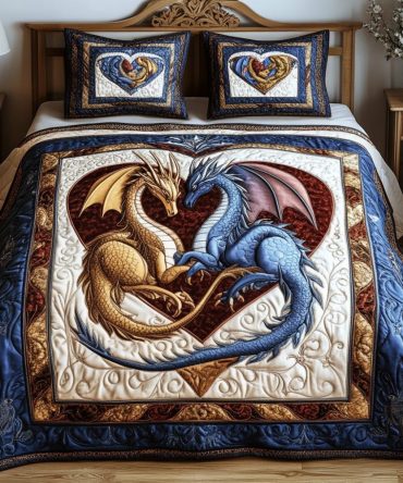 Dragon Couple 3-Piece Quilted Bedding Set