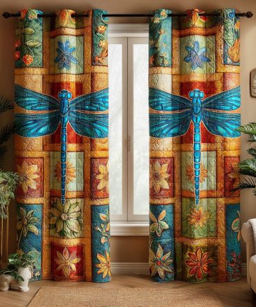 Dragonfly Meadow Calm Quilted Curtains