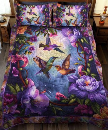Dreamy Hummingbirds 3-Piece Quilted Bedding Set