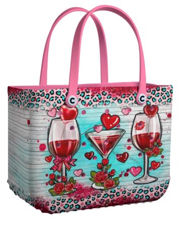 Chic Valentine'S Wine Tote Bag – Vibrant Heart & Rose Design, Perfect Gift!