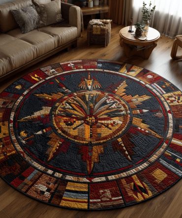 Dual Spirit Feathers Quilted Round Mat