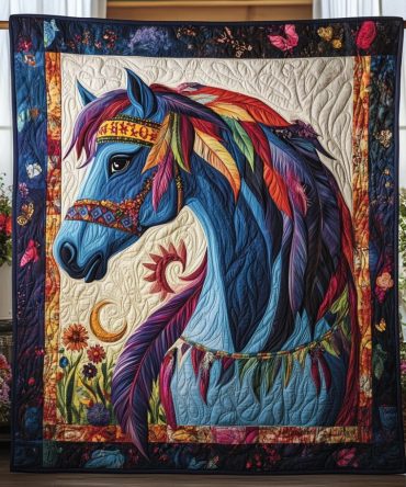 Dynamic Horse Design Quilted Blanket