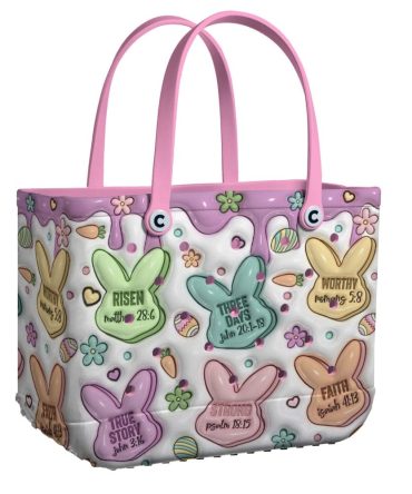 Colorful Easter Bunny Tote Bag - Inspirational Scripture Design - Perfect Spring Accessory