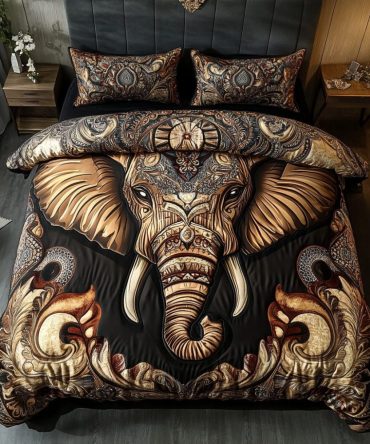 Elegant Elephant 3-Piece Quilted Bedding Set