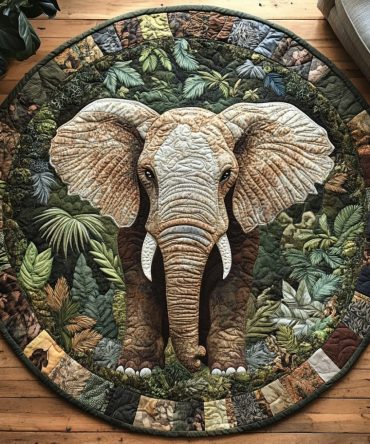 Elegant Elephant Quilted Round Mat