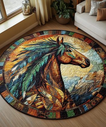 Elegant Horse Quilted Round Mat