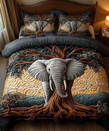 Elephant Baobab 3-Piece Quilted Bedding Set