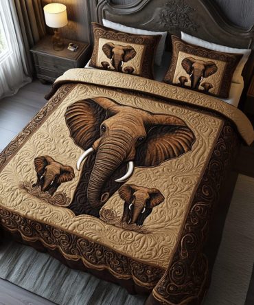 Elephant Forest 3-Piece Quilted Bedding Set