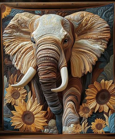 Elephant Sunflower March Quilted Blanket