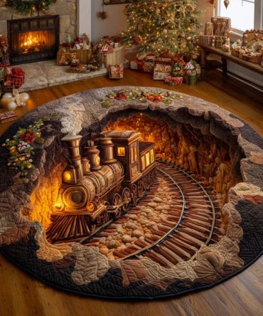 Ember Glow Train Descent Quilted Round Mat