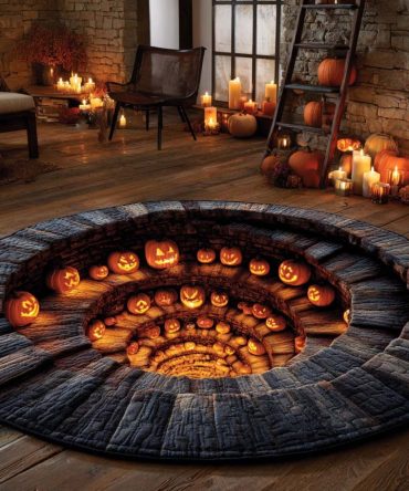 Endless Pumpkin Abyss Quilted Round Mat