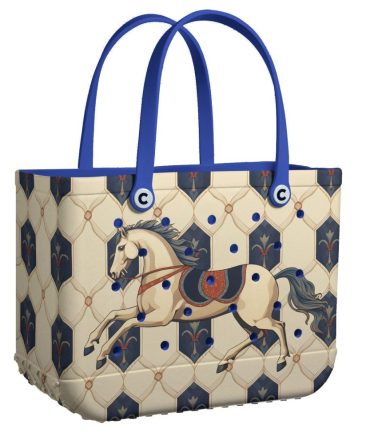 Stylish Blue Horse Print Tote Bag - Durable, Spacious & Trendy Design For Everyday Use