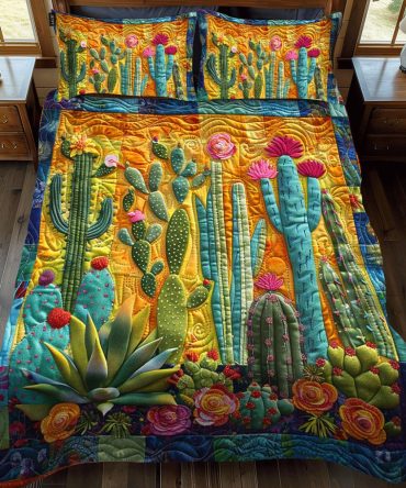 Exquisite Desert Cactus 3-Piece Quilted Bedding Set