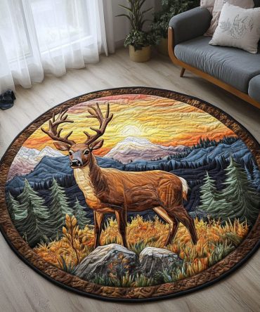Fading Light Deer Quilted Round Mat