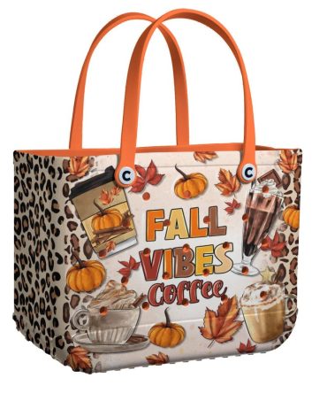 Fall Vibes Coffee Tote Bag - Autumn Leaves & Pumpkin Spice Design, Perfect For Seasonal Style!