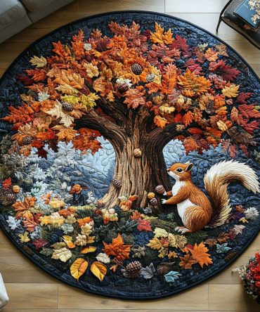 Fall Squirrel Vibes Quilted Round Mat