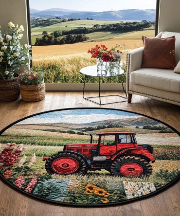 Farm On Wheels Quilted Round Mat