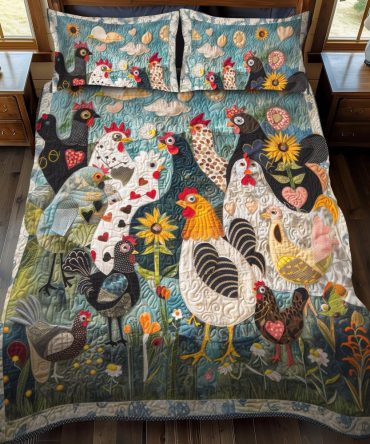 Feathered Garden 3-Piece Quilted Bedding Set
