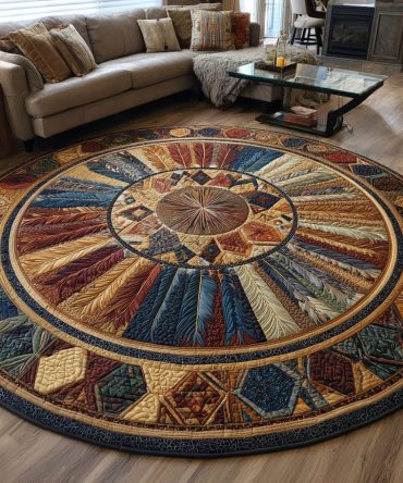 Feathered Pathways Quilted Round Mat