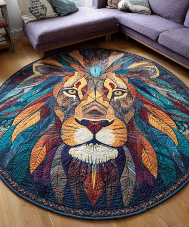 Feathered Tribal Lion Quilted Round Mat