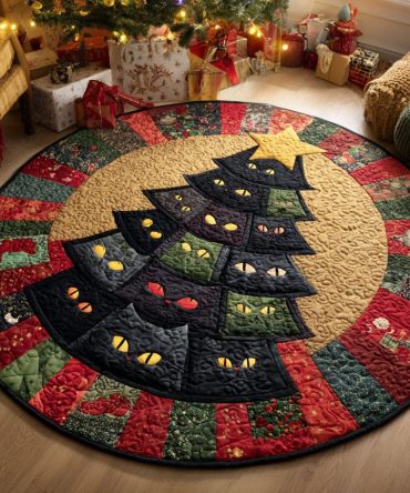 Feline Noel Tree Quilted Round Mat