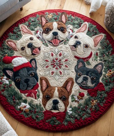 Festive Bulldog Quilted Round Mat