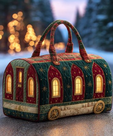 Festive Christmas Train Quilted Duffle Bag