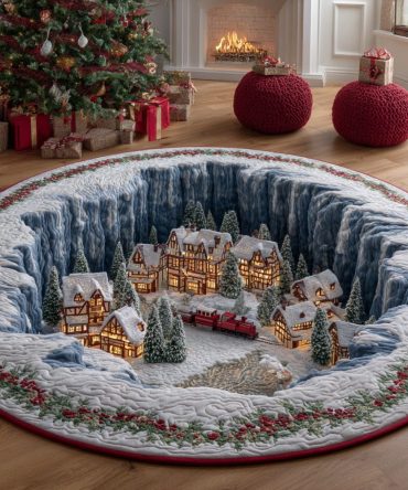 Festive Christmas Village Quilted Round Mat